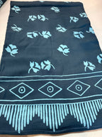 Pareo blu grigio fiori boccioli azzurri