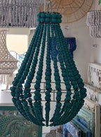 Lampadario Palline Legno Turchese Verde Tiffany Artigianale Bali | Illuminazione Casa