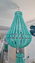 Lampadario Palline Legno Verde Acqua Artigianale Bali | Illuminazione Casa