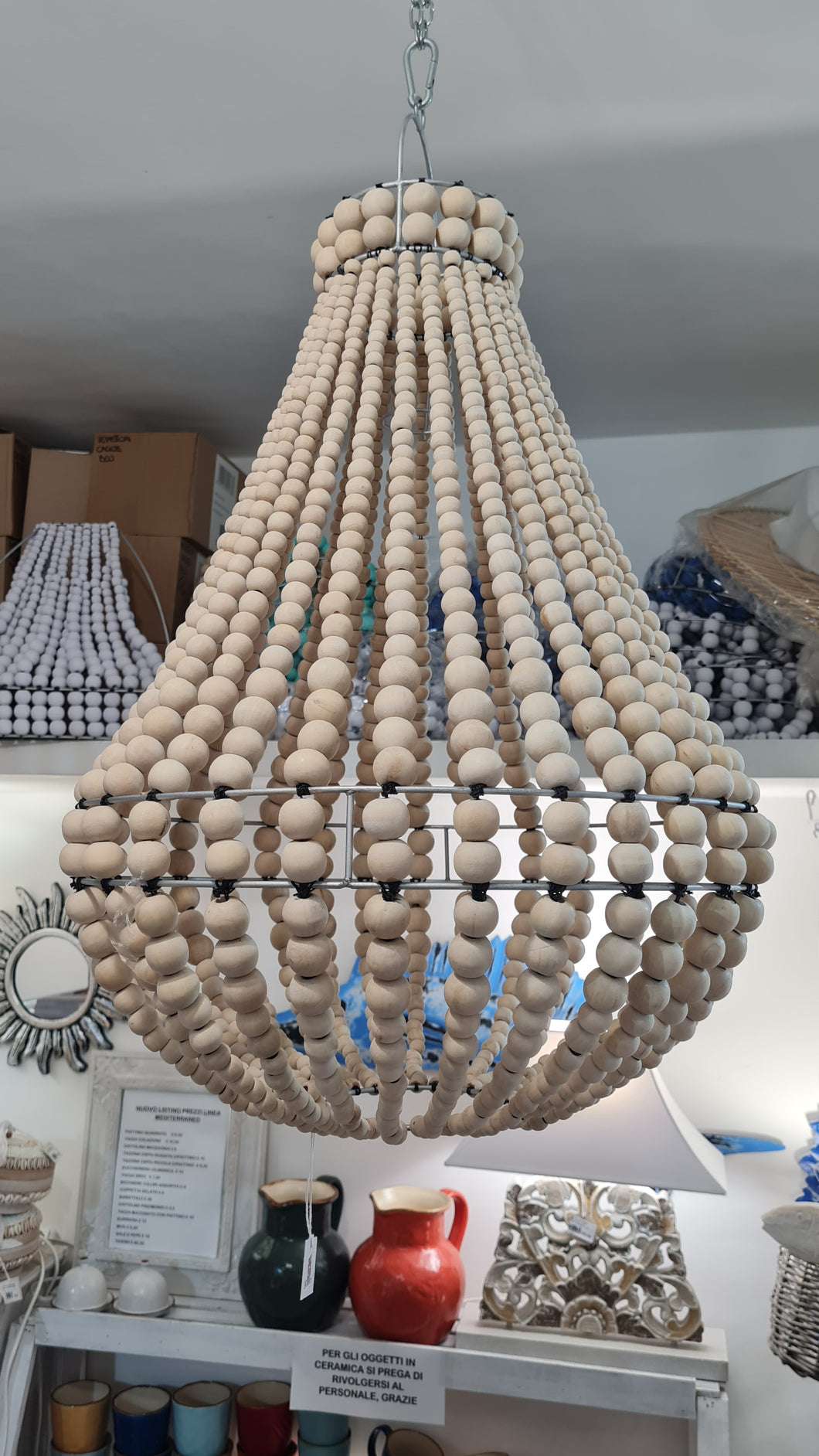 lampadario palline legno  medio naturale