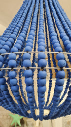 Lampadario Palline Legno Blu Artigianale Bali | Illuminazione Casa