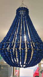Lampadario Palline Legno Blu Artigianale Bali | Illuminazione Casa