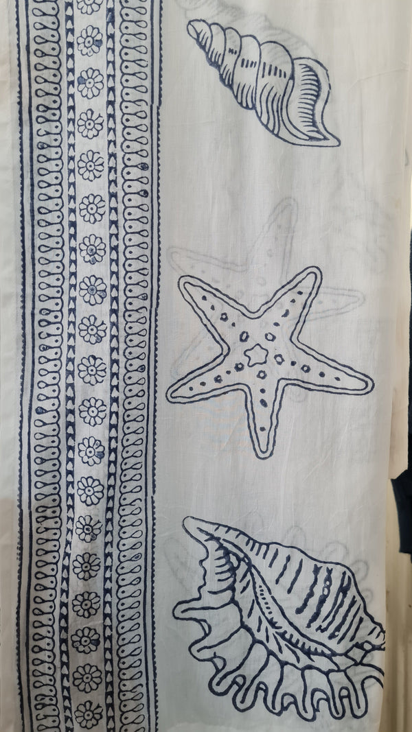 Tenda Voile Cotone Conchiglie Blu | Tenda Marina 150x300 cm
