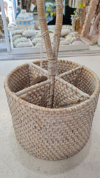 Portaposate Tondo in Rattan – Artigianale Lombok | Ø19x30H cm