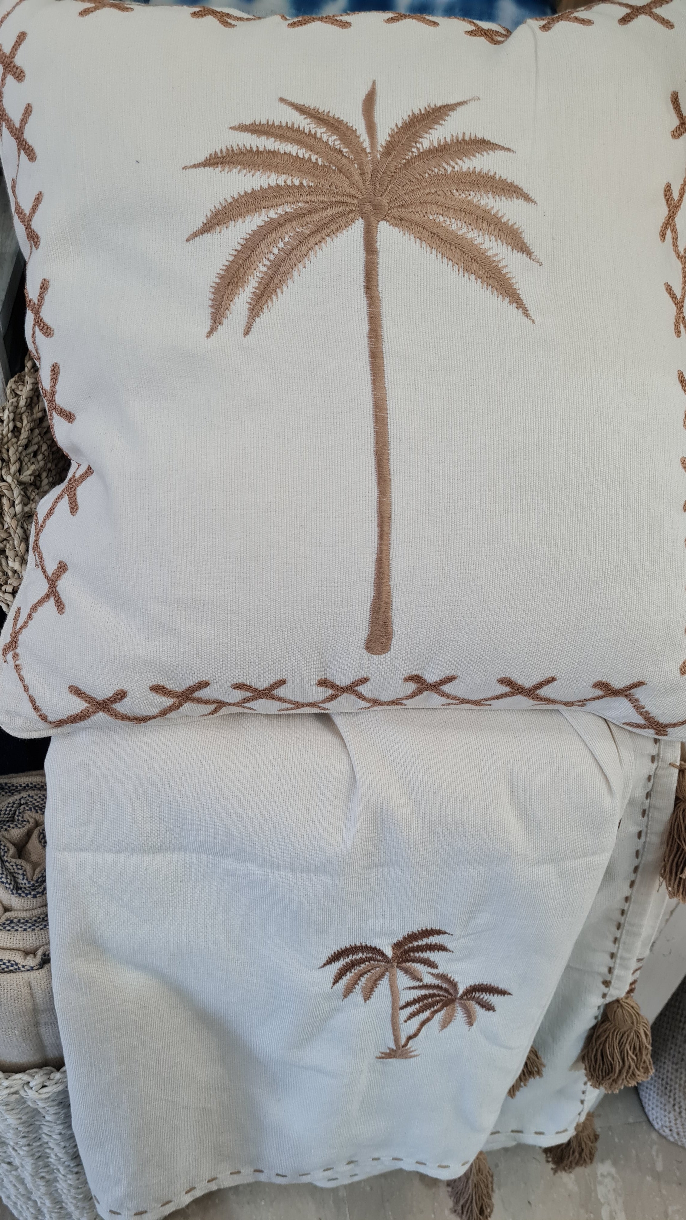 cuscino quadrato ecru 40x40 palma centrale beige