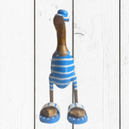 Papera Decorativa In Legno Artigianale Costume Intero Righe Azzurre