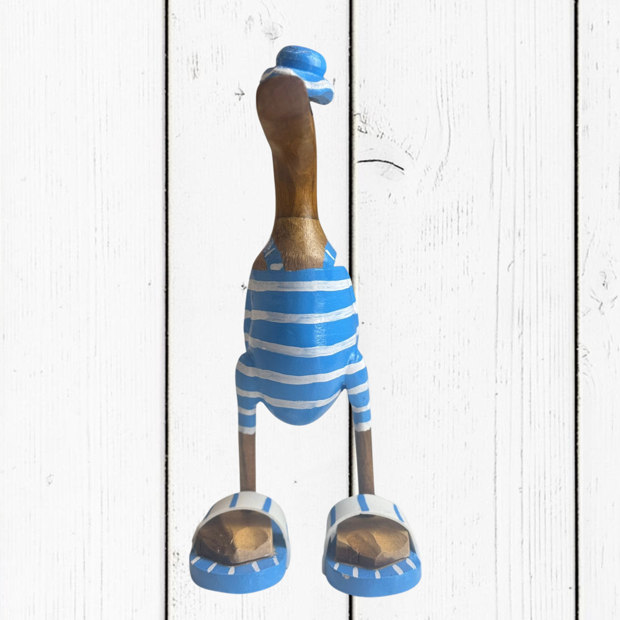 Papera Decorativa In Legno Artigianale Costume Intero Righe Azzurre