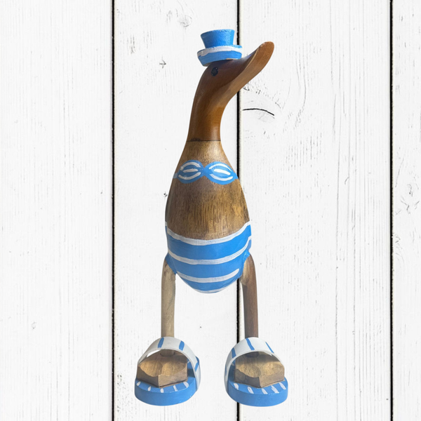 Papera Decorativa In Legno Artigianale Bikini Azzurro Righe Bianche Mare