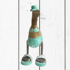 Papera Decorativa In Legno Artigianale Bikini Verde Acqua Fiori e Pois Bianchi