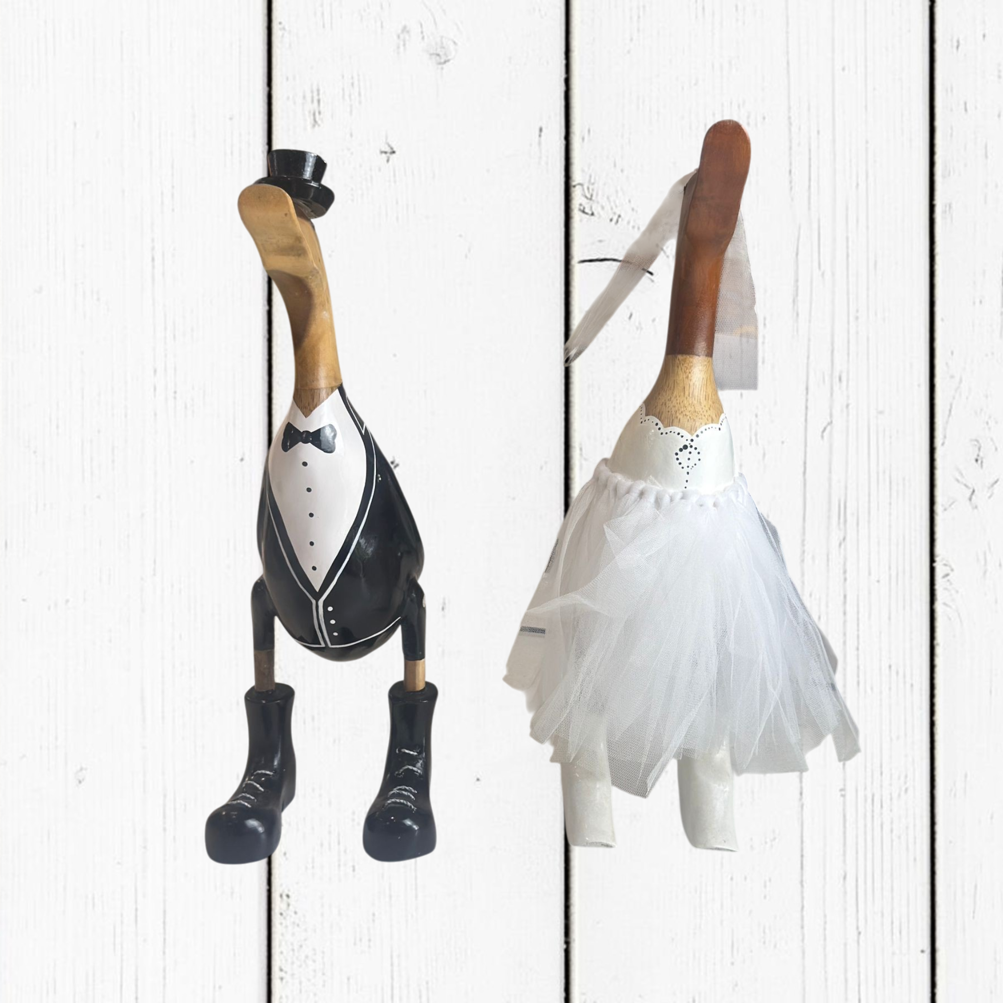 Papera Decorativa In Legno Artigianale Coppia Sposi XL Set 2 Pezzi
