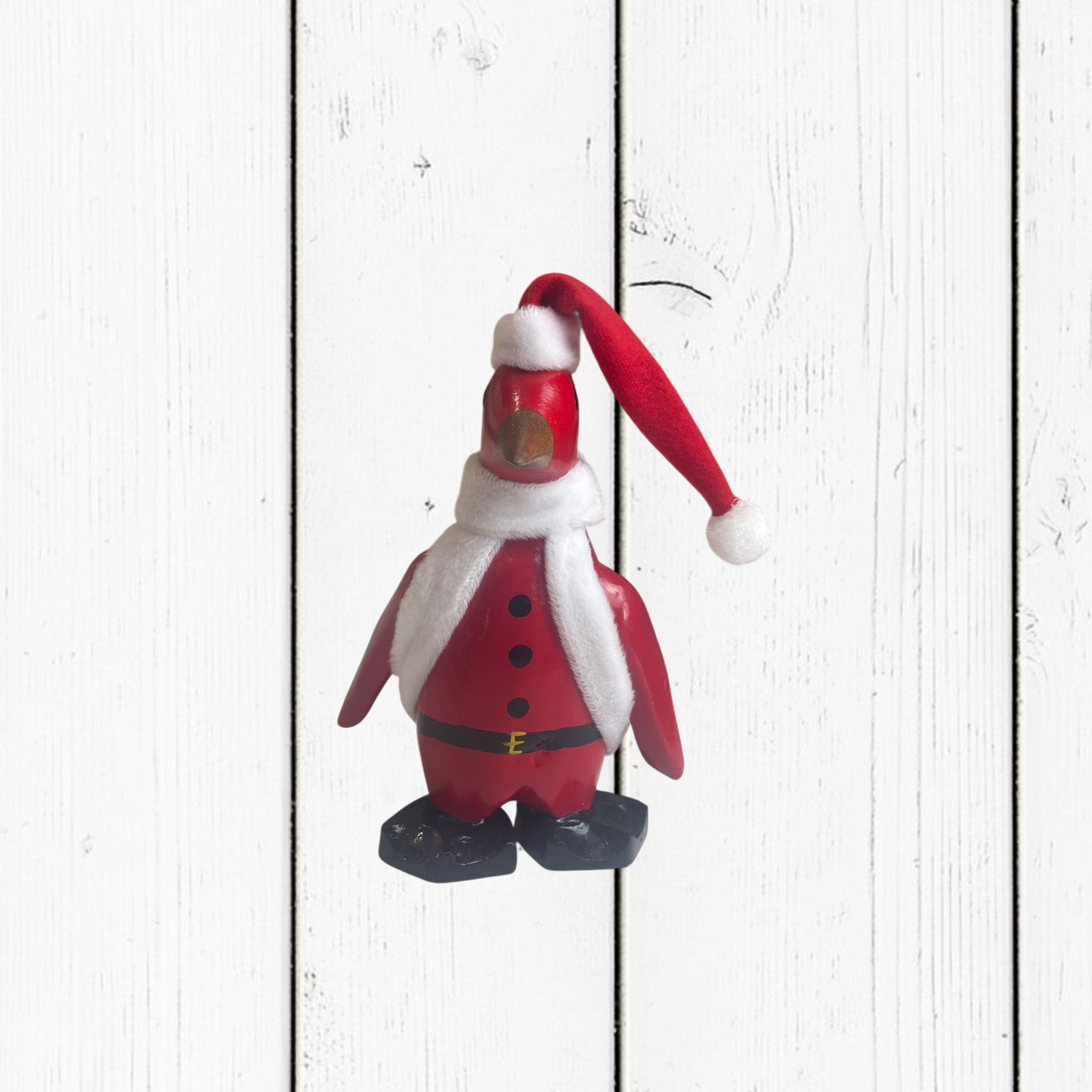 Pinguino Decorativo In Legno Artigianale Elfo Rosso Natale