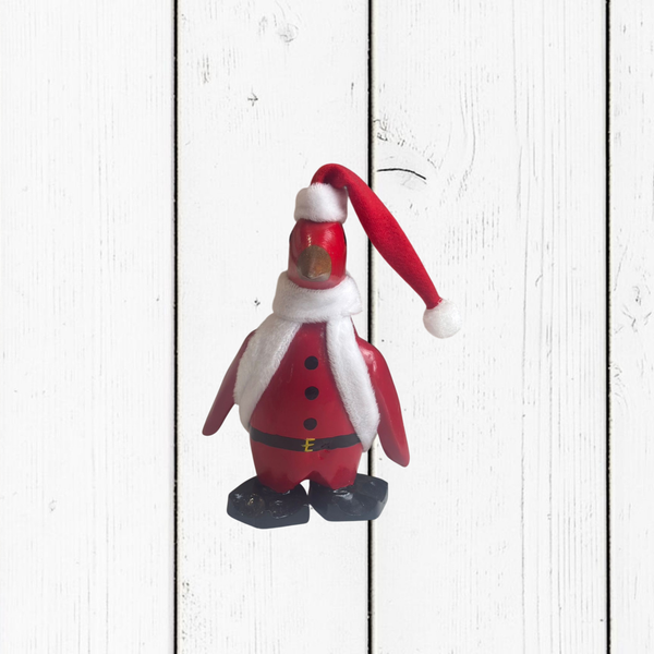 Pinguino Decorativo In Legno Artigianale Elfo Rosso Natale
