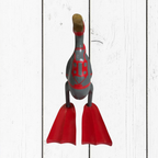 Papera Decorativa In Legno Artigianale Sub Grigio Rosso Corallo Pinne Bombola