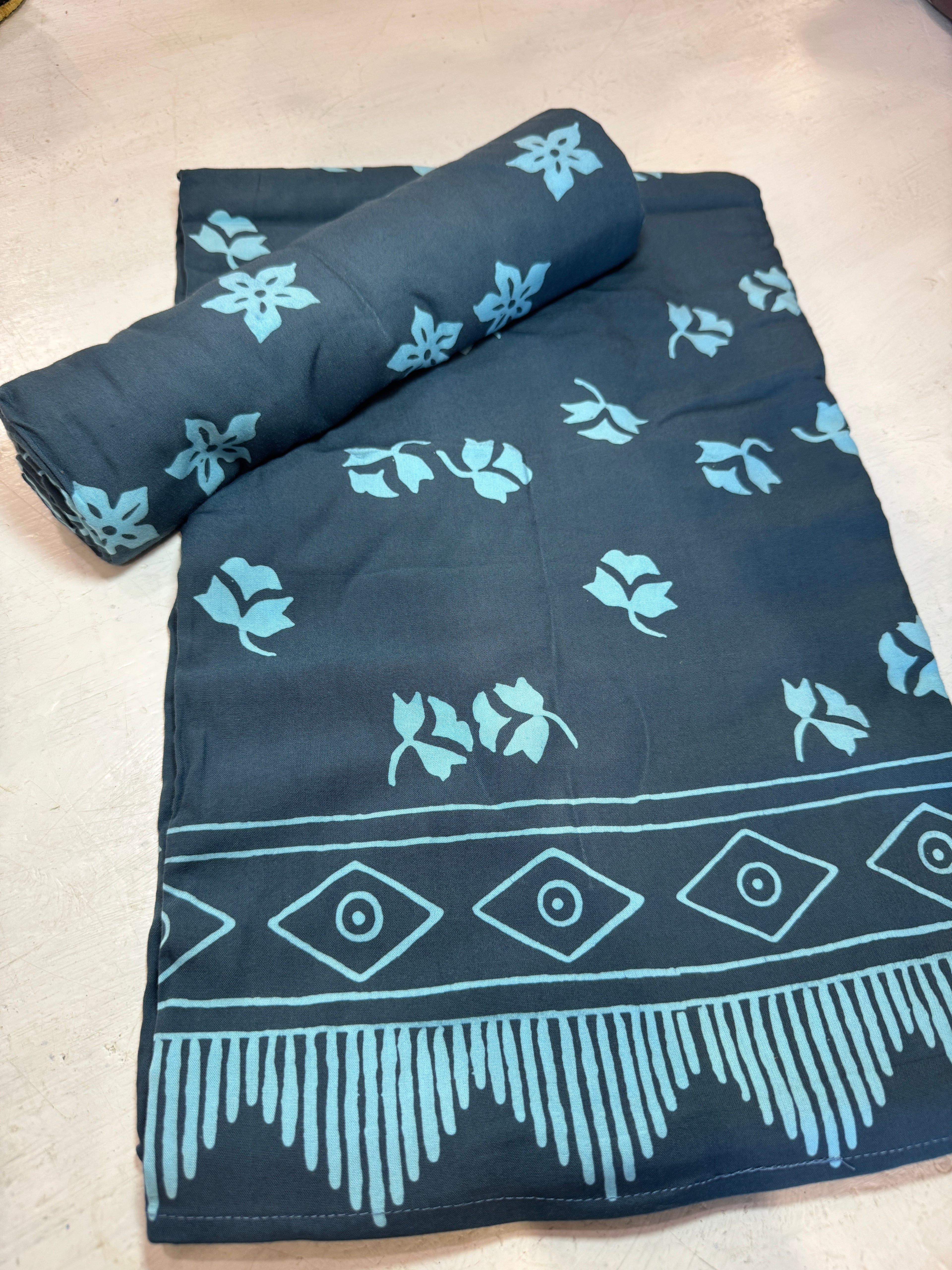 Pareo blu grigio fiori boccioli azzurri