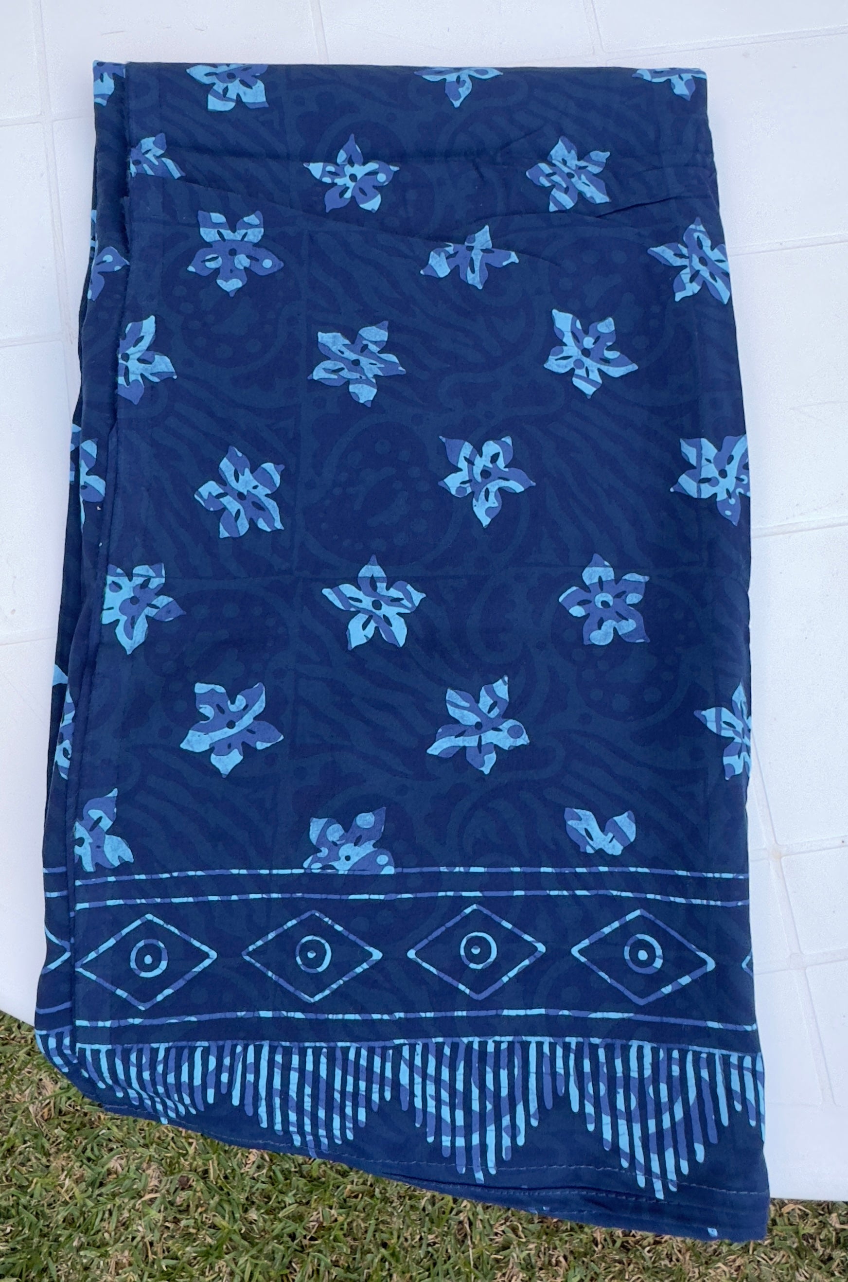 Pareo blu fiore stella azzurro fondo ramage