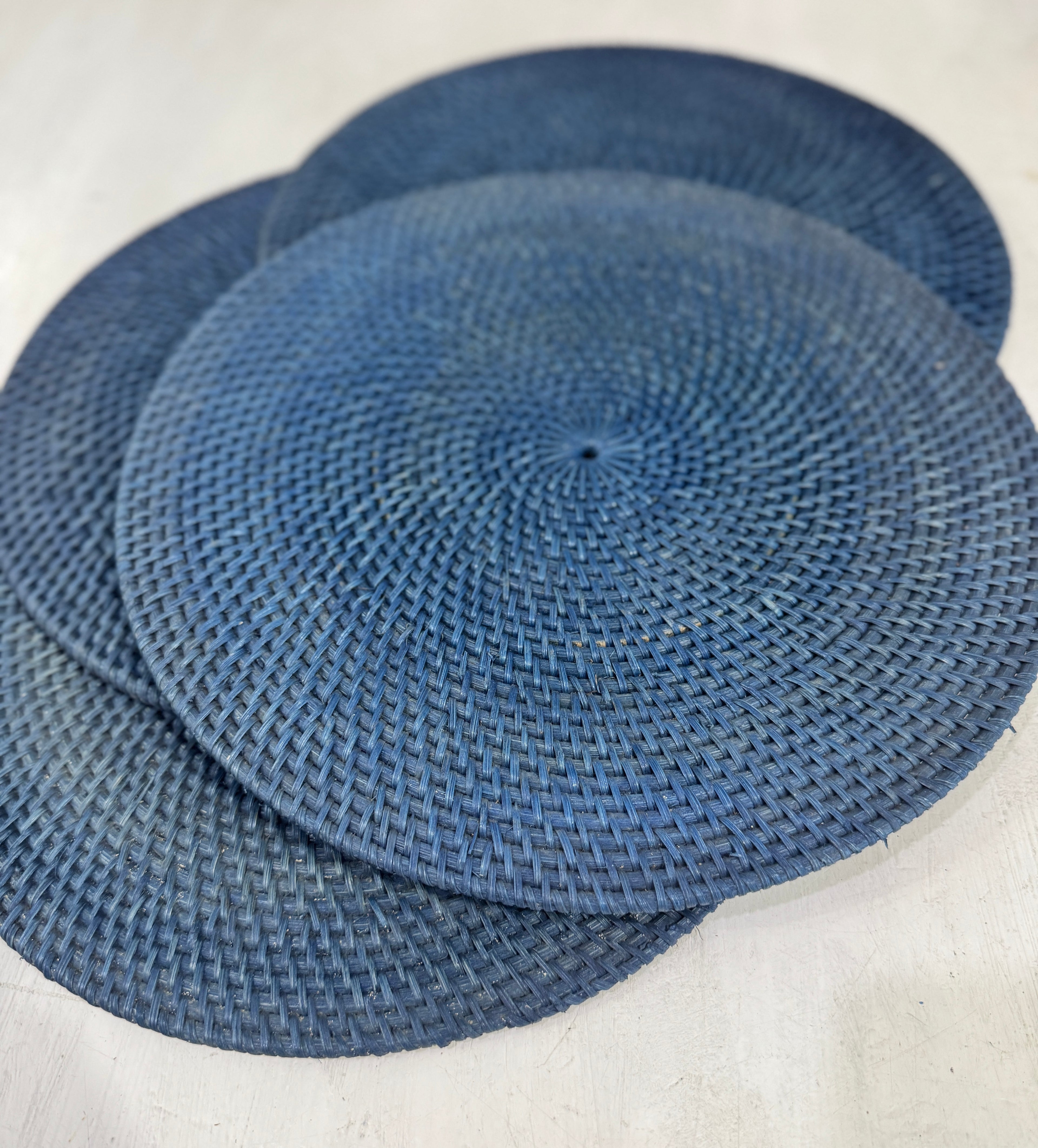 placemat blu navy tondo in rattan