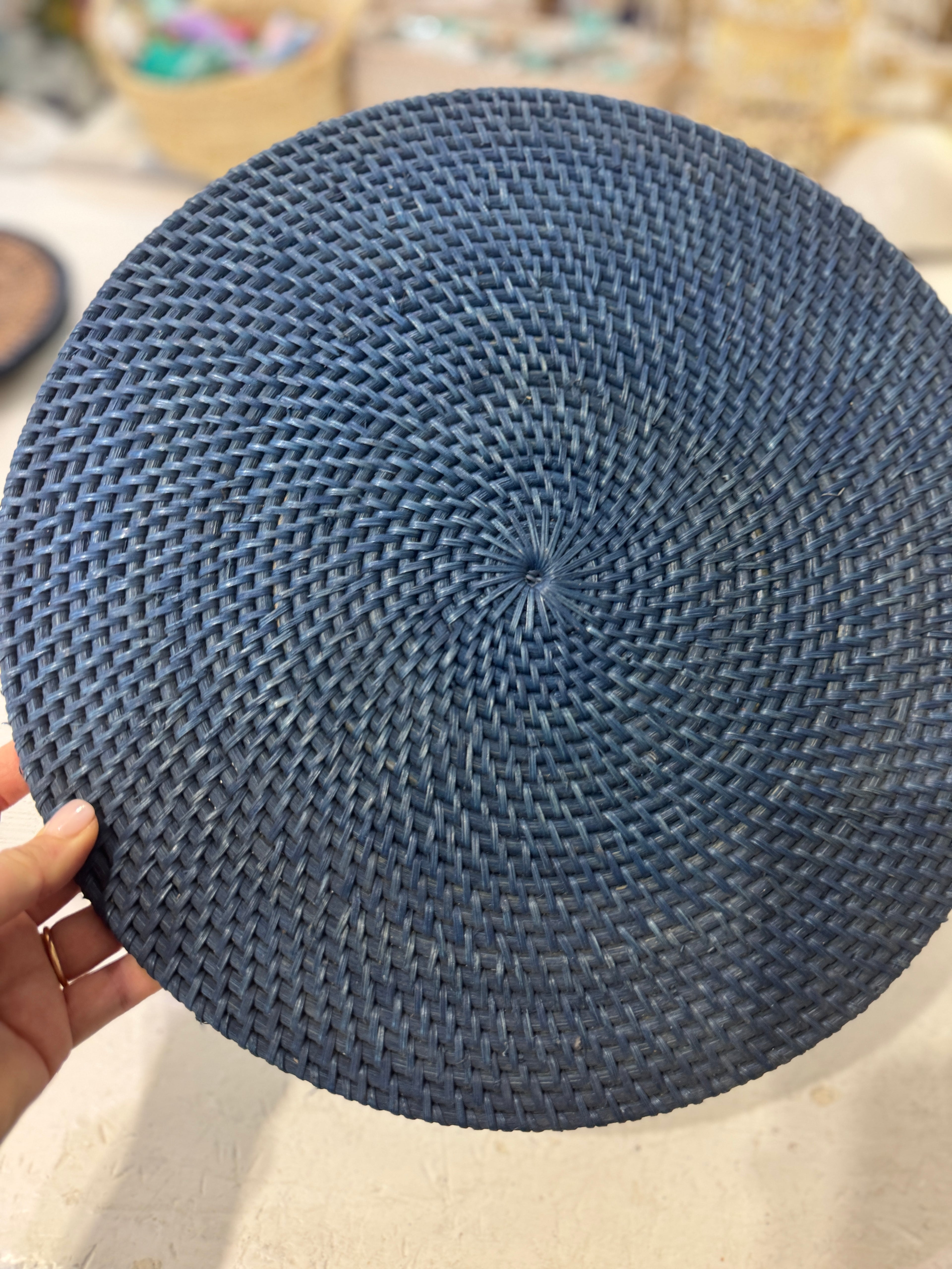 placemat blu navy tondo in rattan