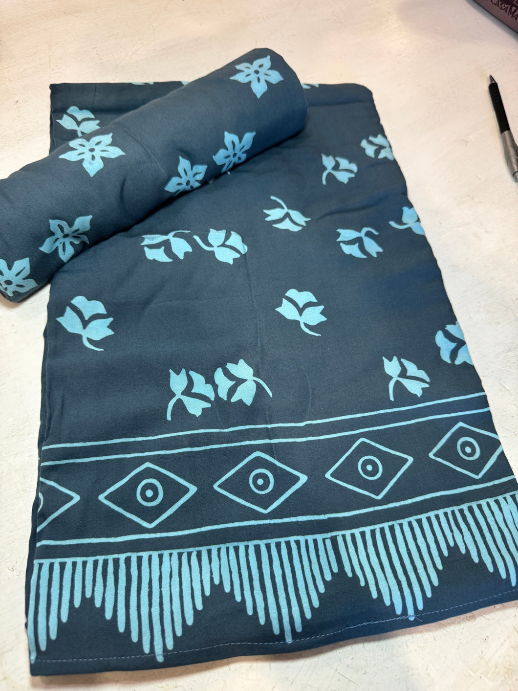 Pareo blu grigio fiori boccioli azzurri