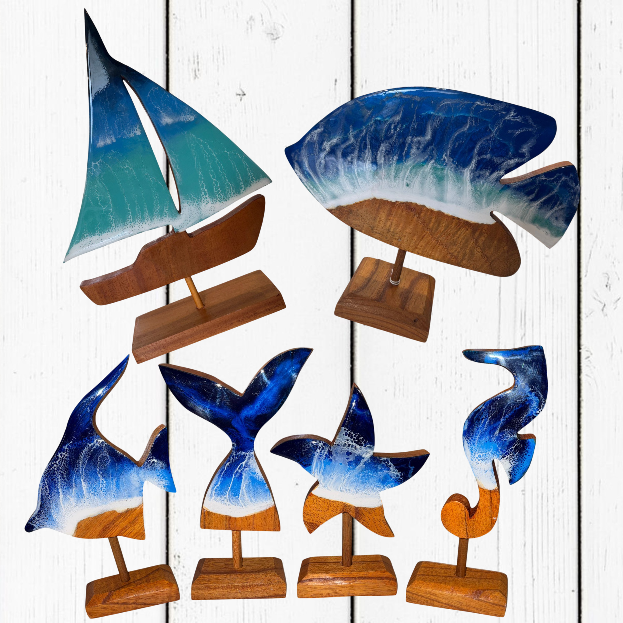 Figure Marine in Legno e Resina Epossidica con Base – Soprammobile