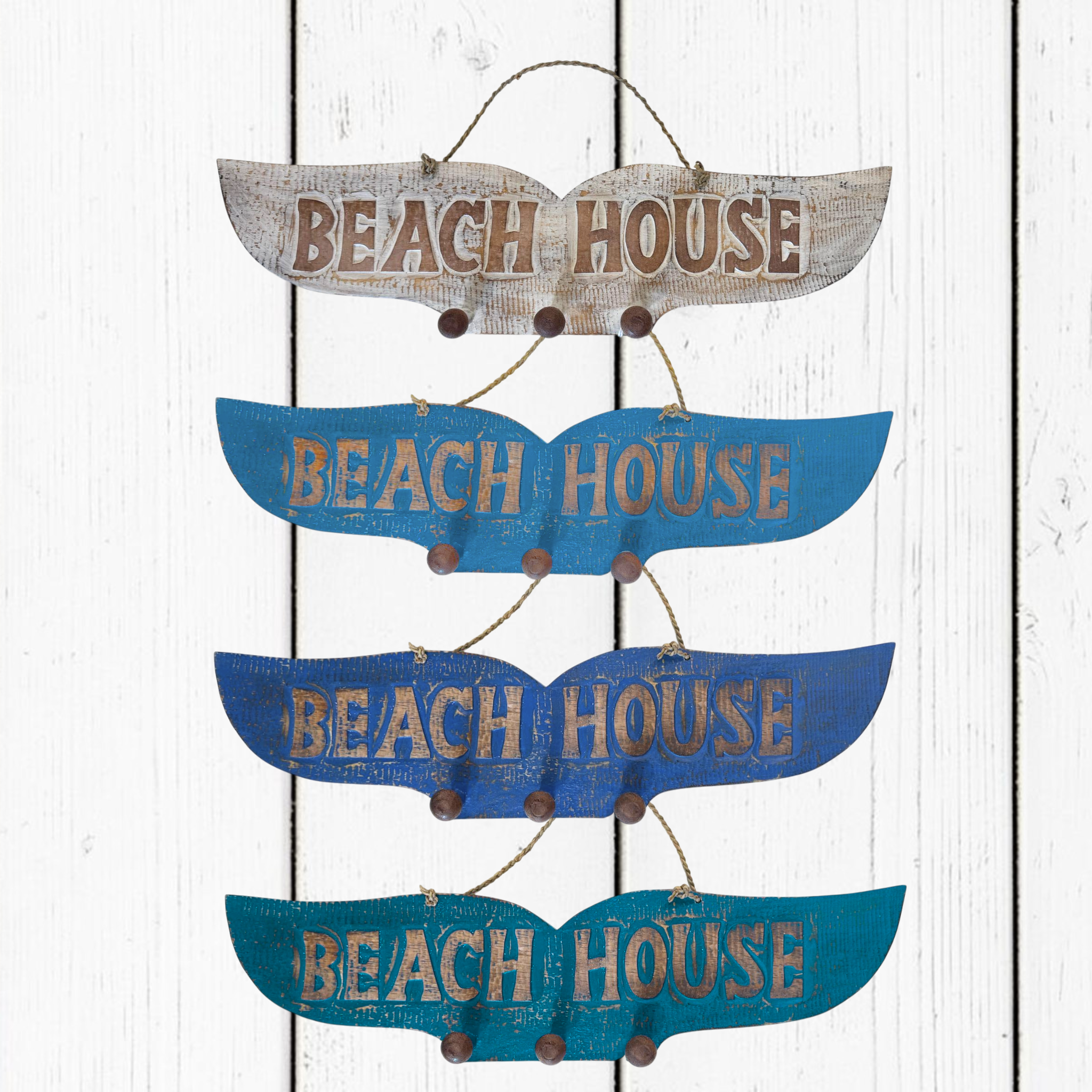 Appendino 3 Ganci Coda di Balena in Legno | Beach House | Artigianale Bali