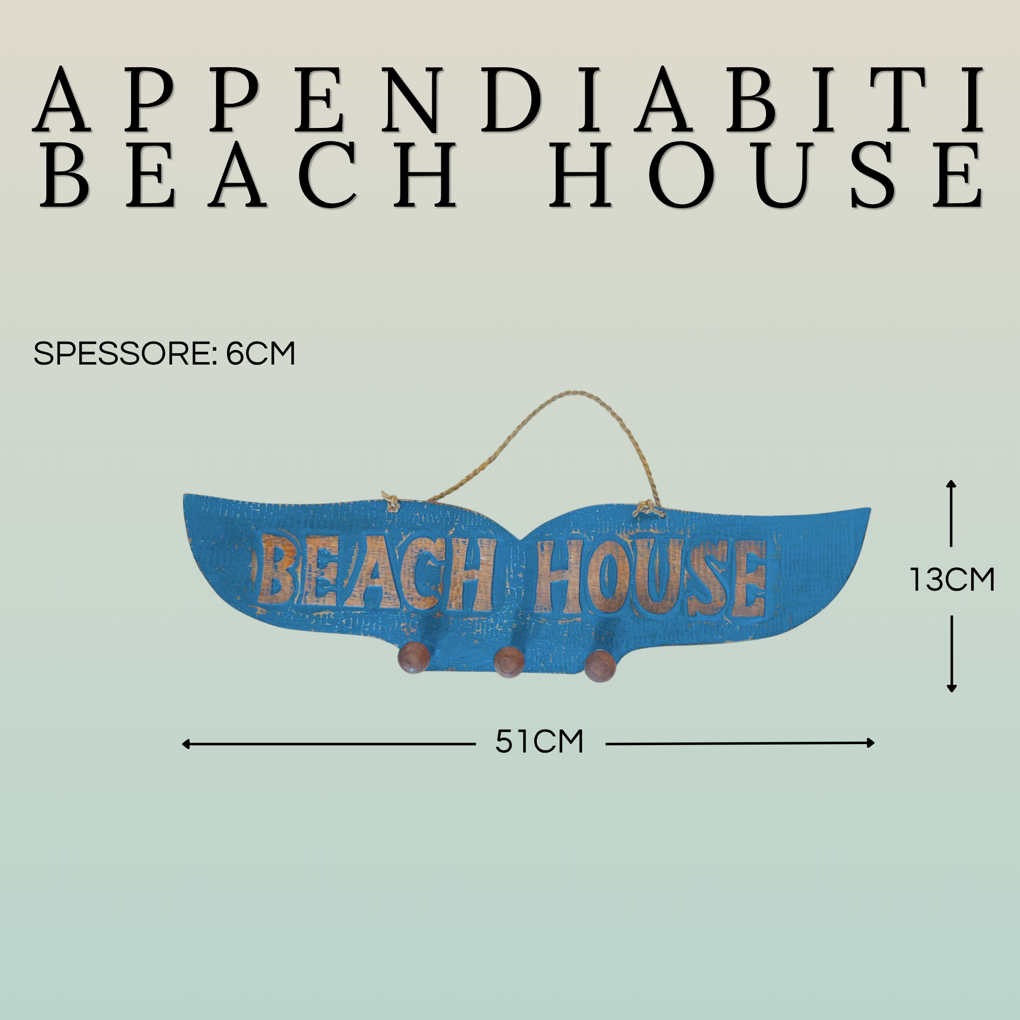 Appendino 3 Ganci Coda di Balena in Legno | Beach House | Artigianale Bali