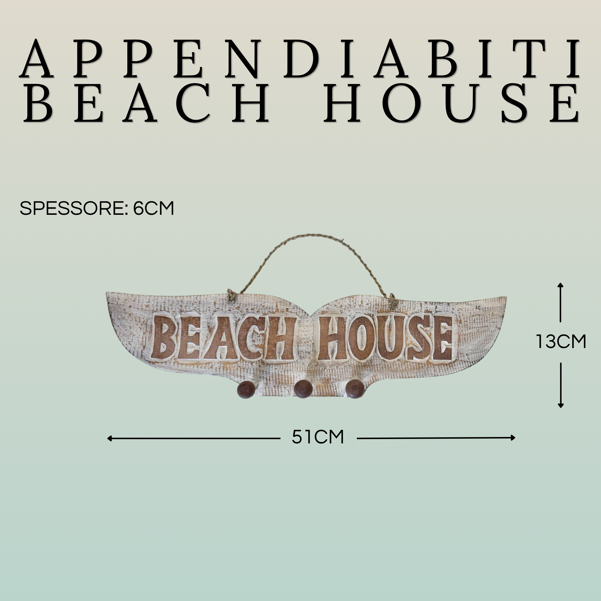 Appendino 3 Ganci Coda di Balena in Legno | Beach House | Artigianale Bali