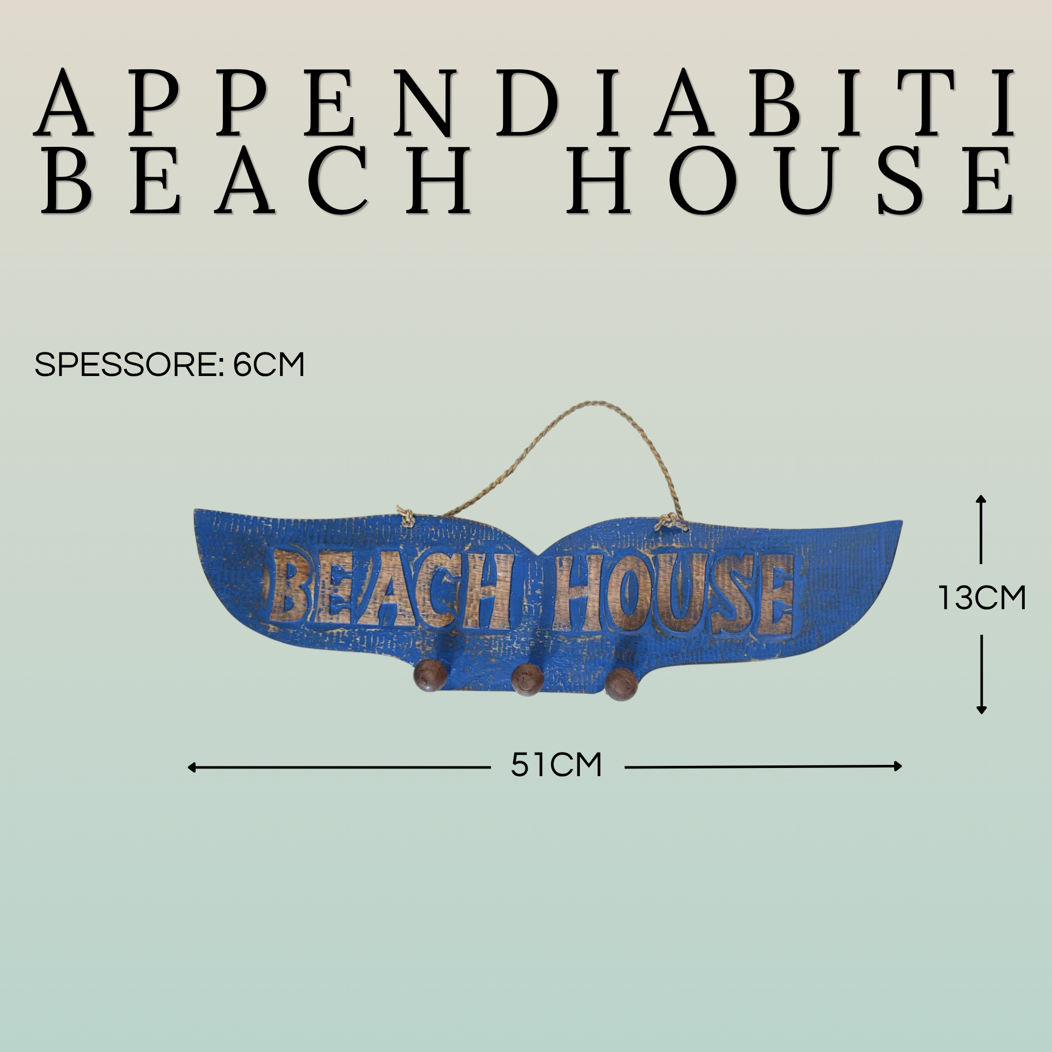 Appendino 3 Ganci Coda di Balena in Legno | Beach House | Artigianale Bali