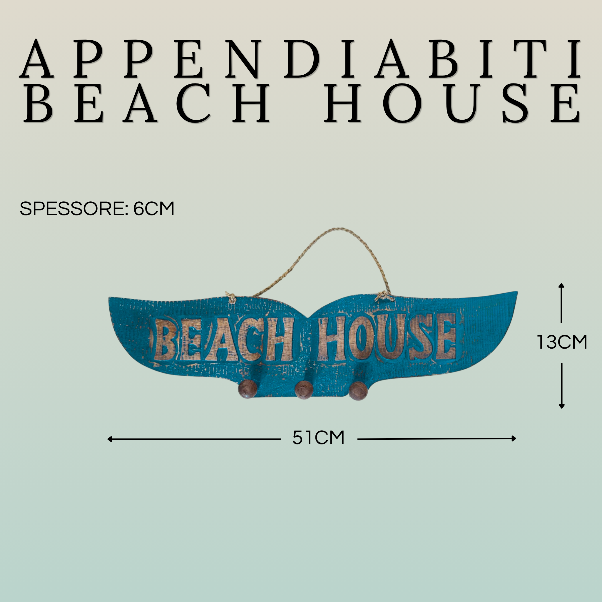 Appendino 3 Ganci Coda di Balena in Legno | Beach House | Artigianale Bali
