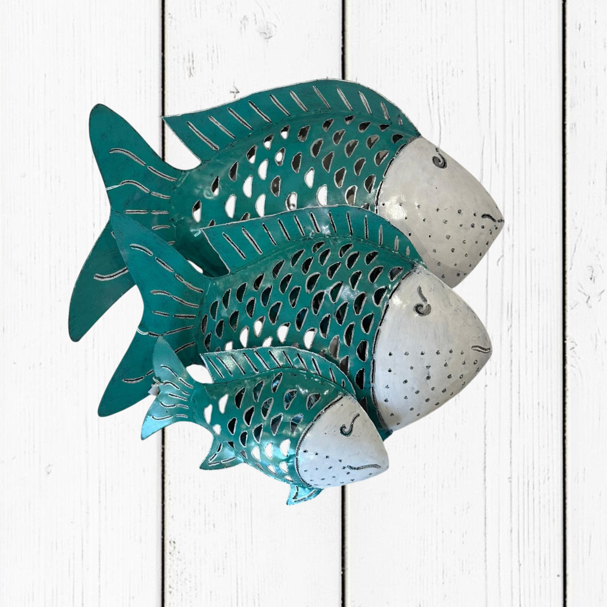 Pesce Decorativo in Ferro Battuto Verde Tiffany e Bianco | Collezione Tropicale
