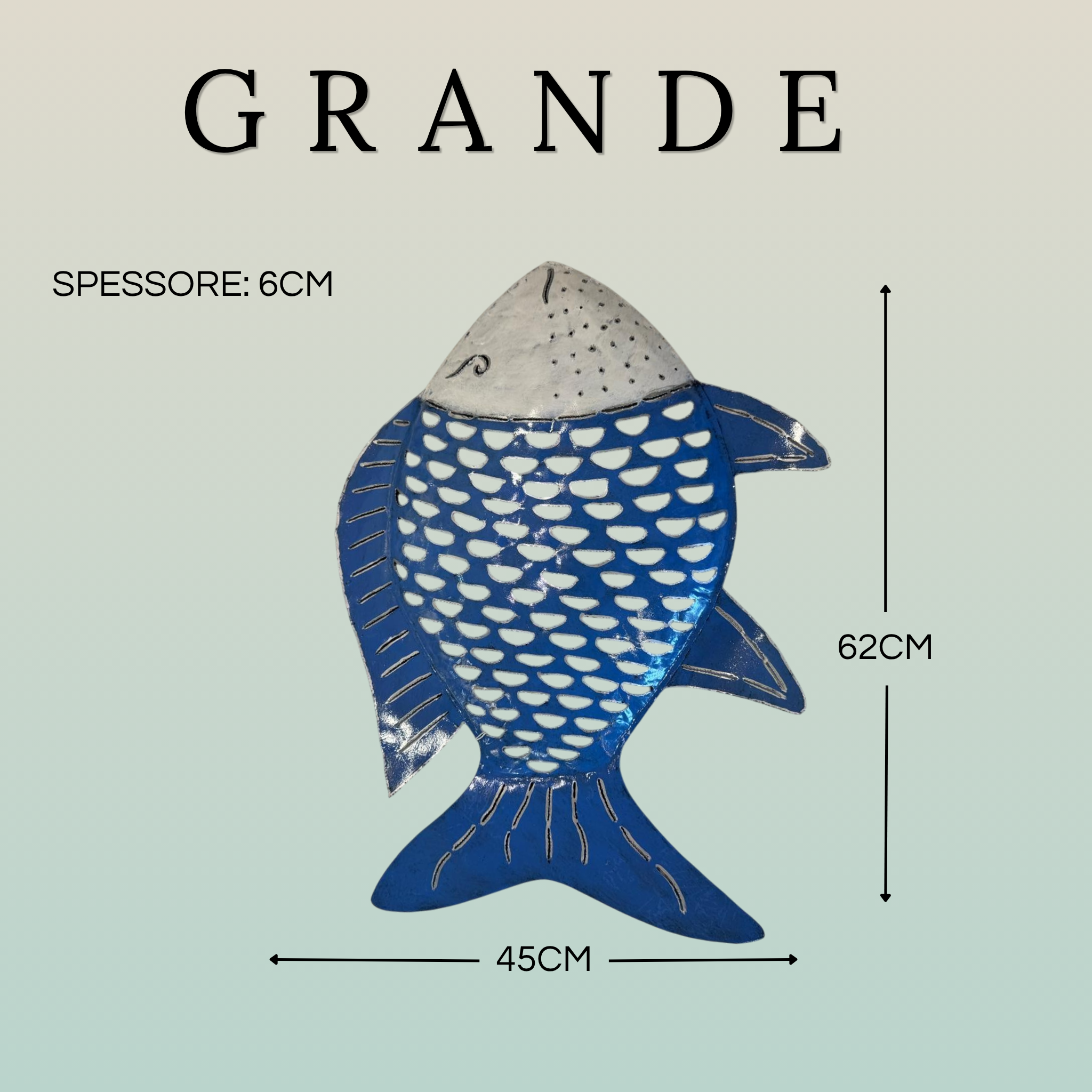 Pesce Decorativo In Ferro Battuto Azzurro E Bianco Collezione Tropicale