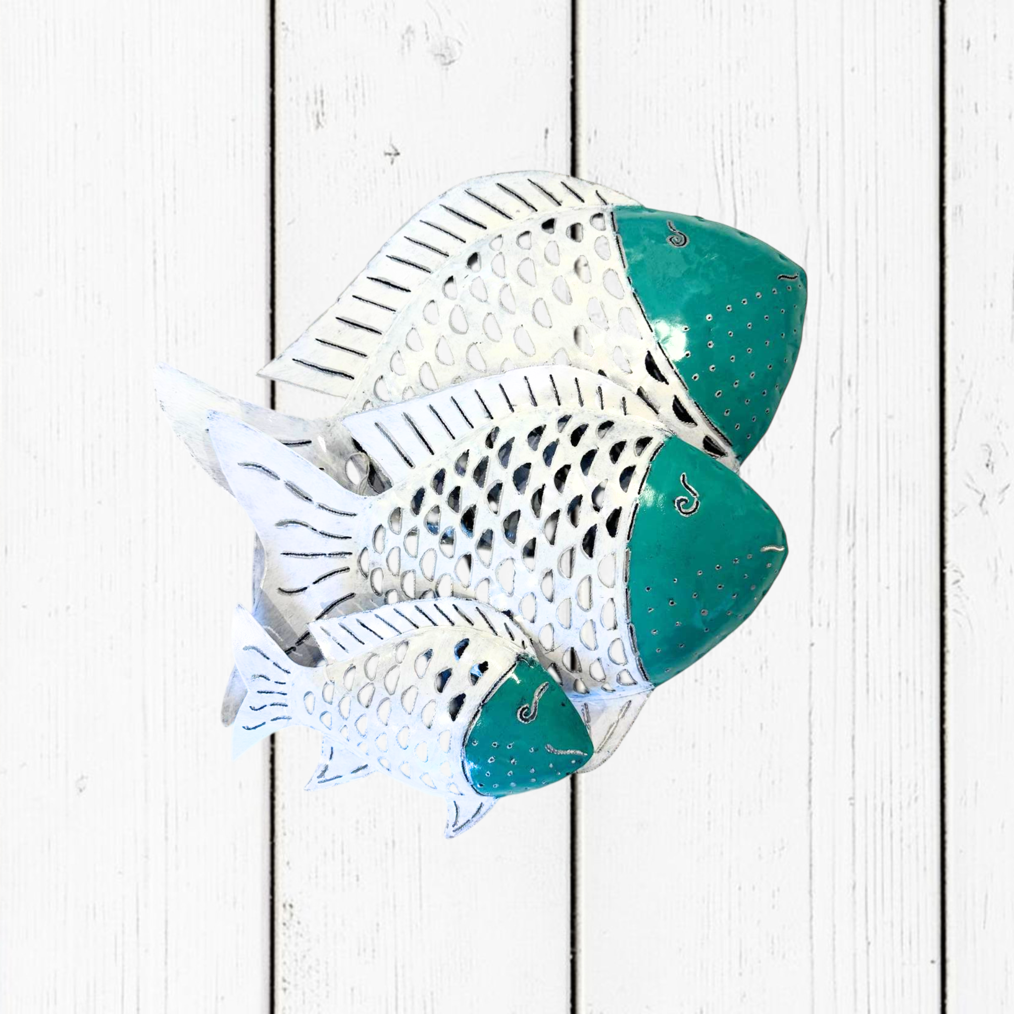 Pesce Decorativo in Ferro Battuto Verde Tiffany e Bianco | Collezione Tropicale