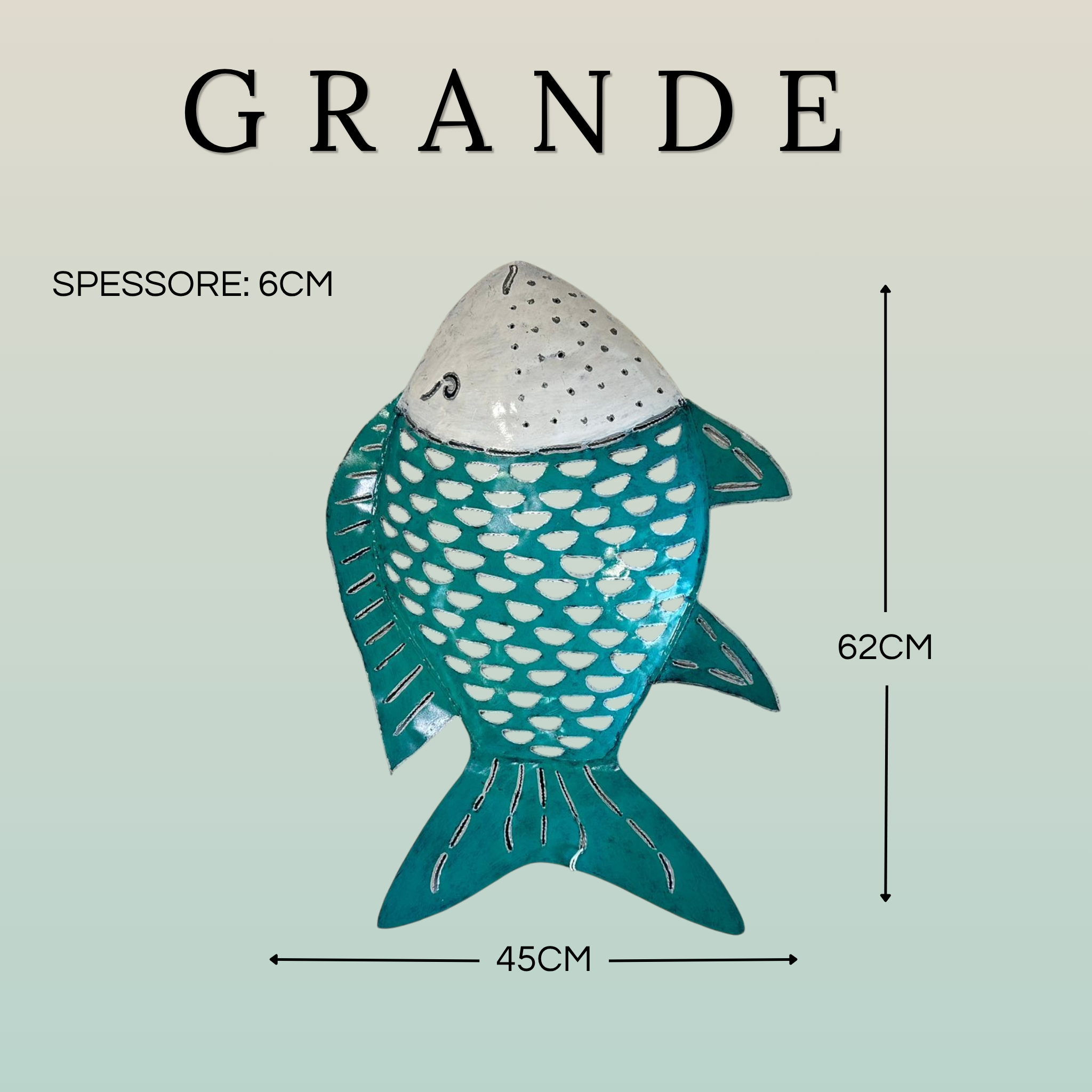 Pesce Decorativo in Ferro Battuto Verde Tiffany e Bianco | Collezione Tropicale
