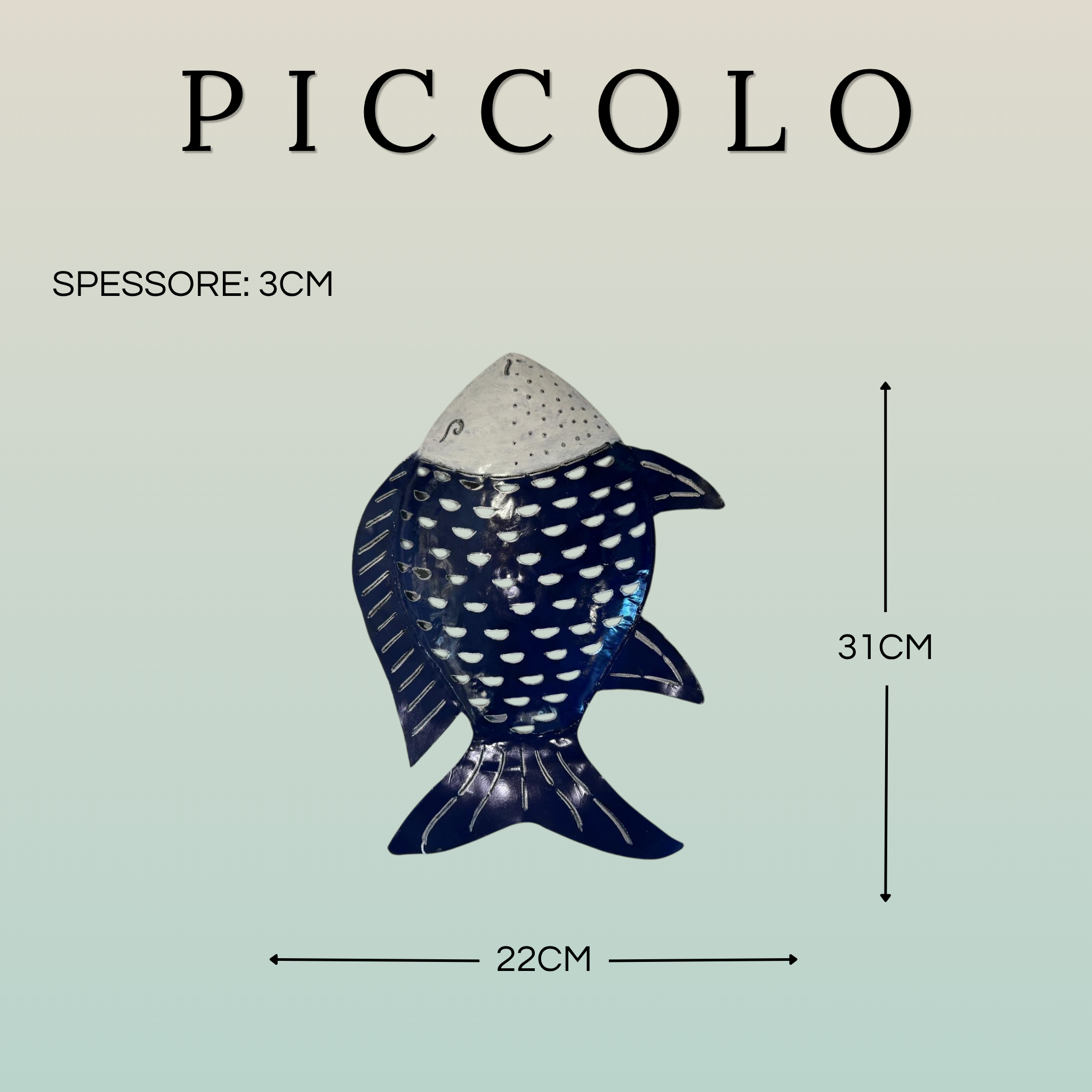 Pesce Decorativo in Ferro Battuto Blu Scuro e Bianco | Collezione Tropicale