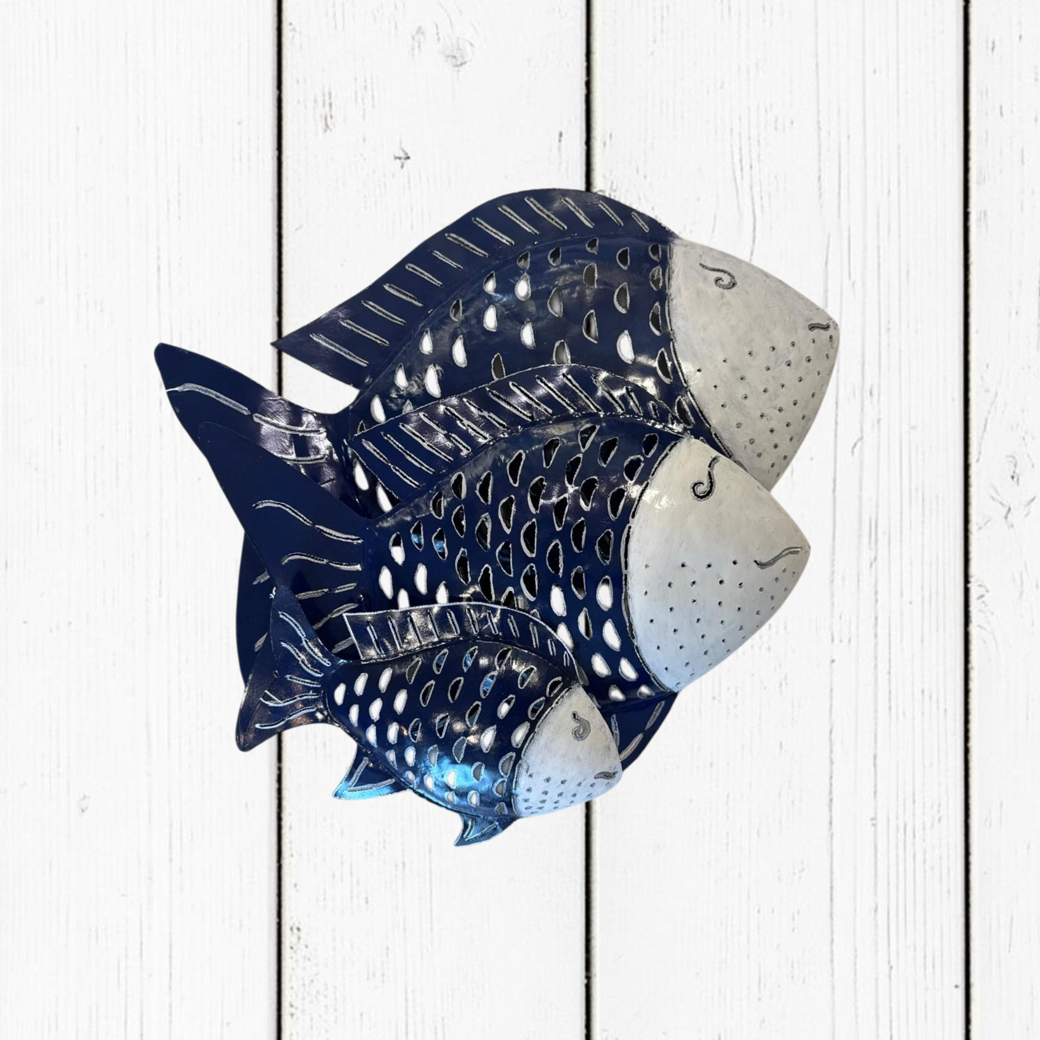 Pesce Decorativo in Ferro Battuto Blu Scuro e Bianco | Collezione Tropicale