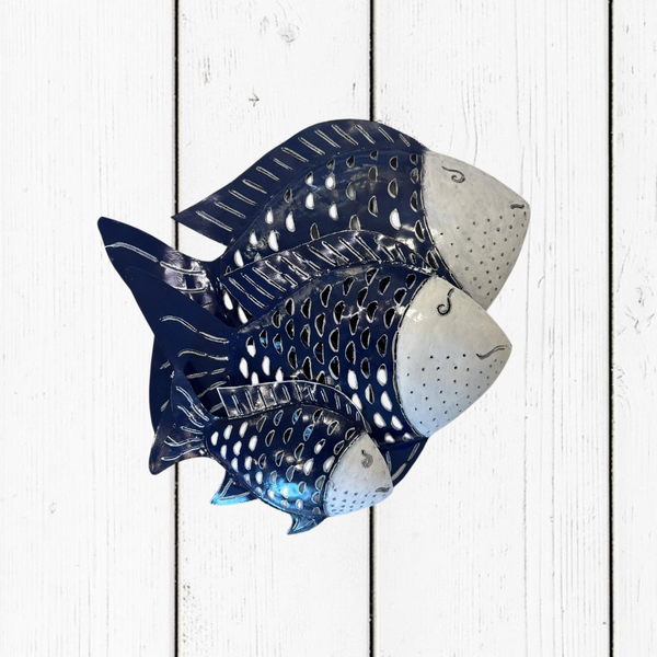 Pesce Decorativo in Ferro Battuto Blu Scuro e Bianco | Collezione Tropicale