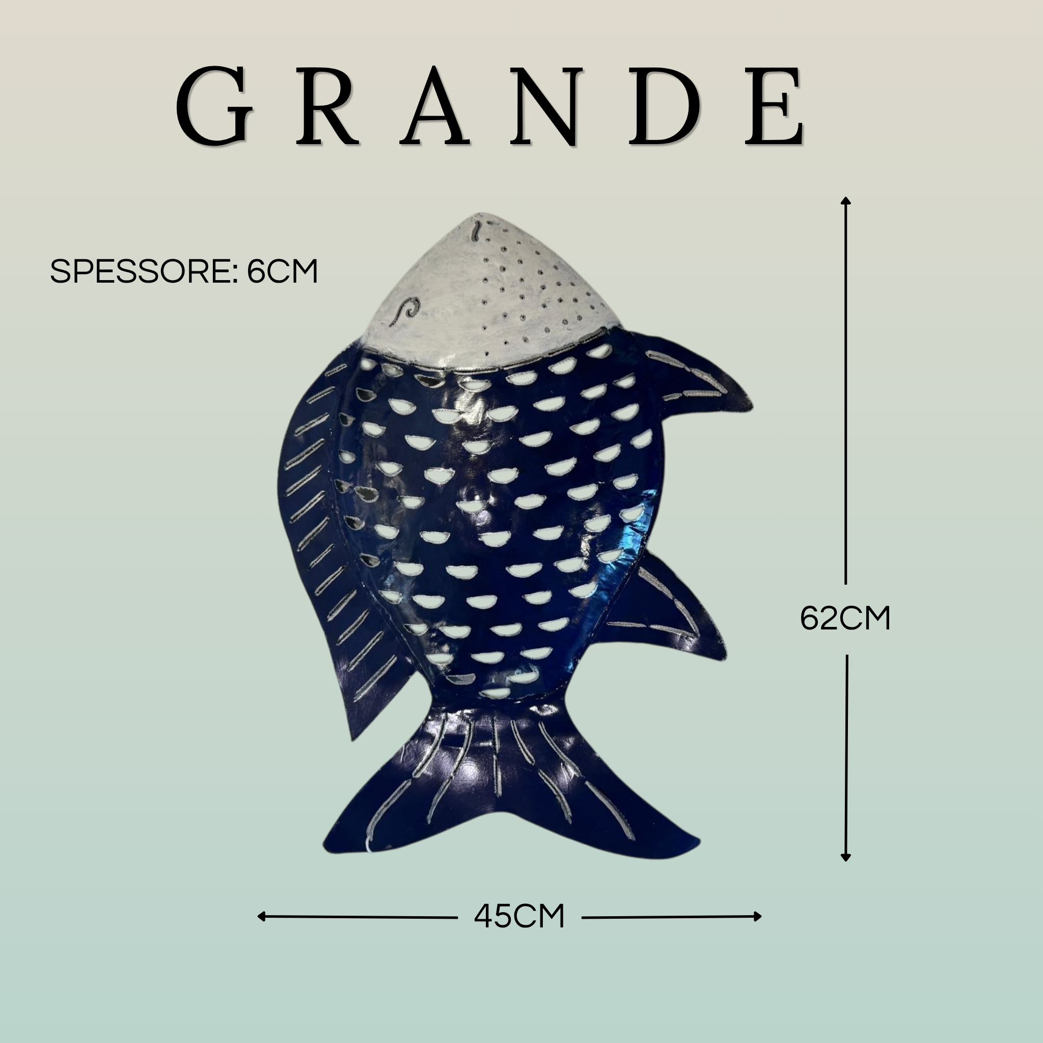 Pesce Decorativo in Ferro Battuto Blu Scuro e Bianco | Collezione Tropicale