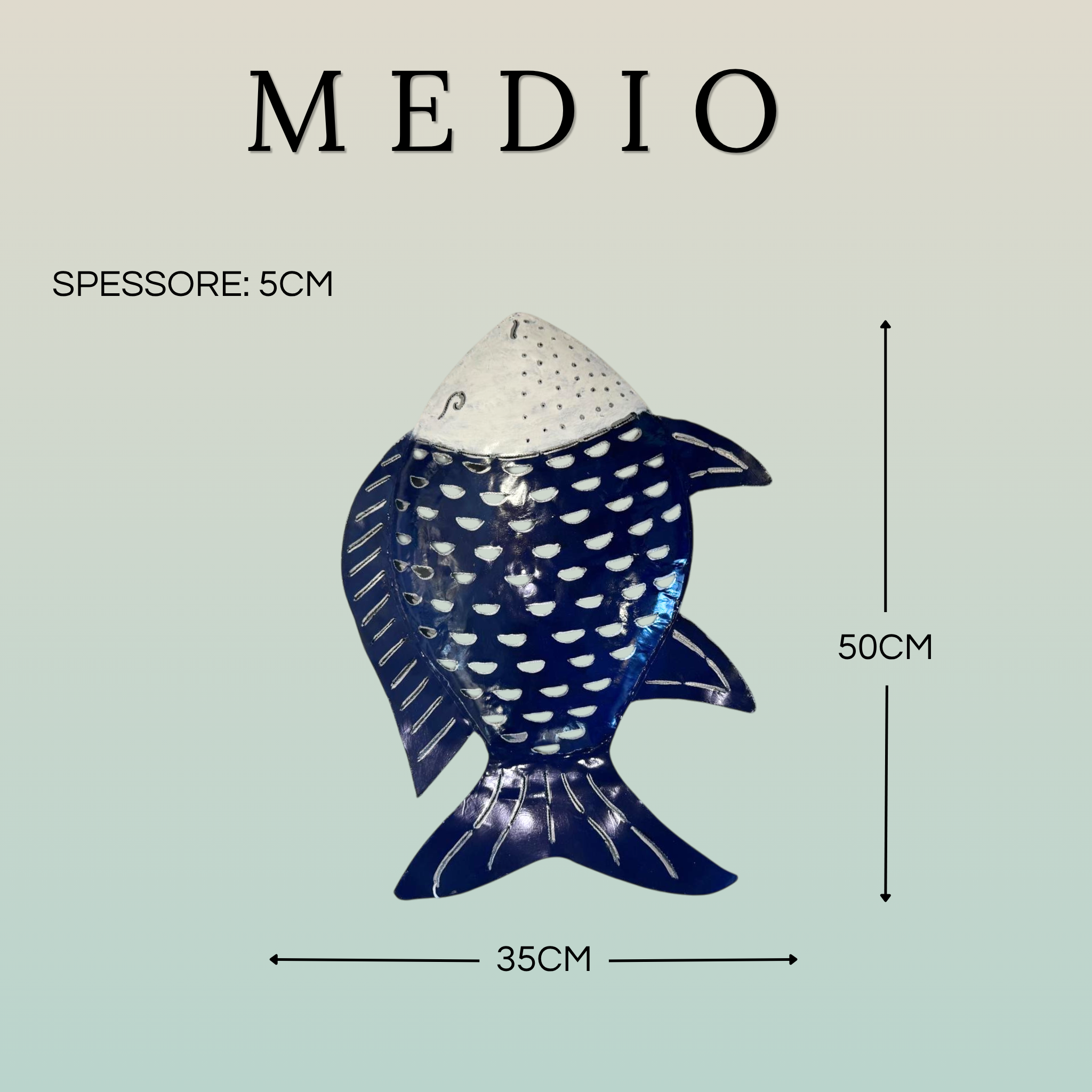 Pesce Decorativo in Ferro Battuto Blu Scuro e Bianco | Collezione Tropicale