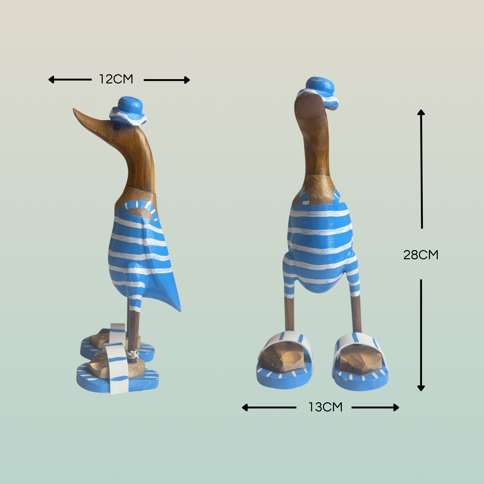 Papera Decorativa In Legno Artigianale Costume Intero Righe Azzurre
