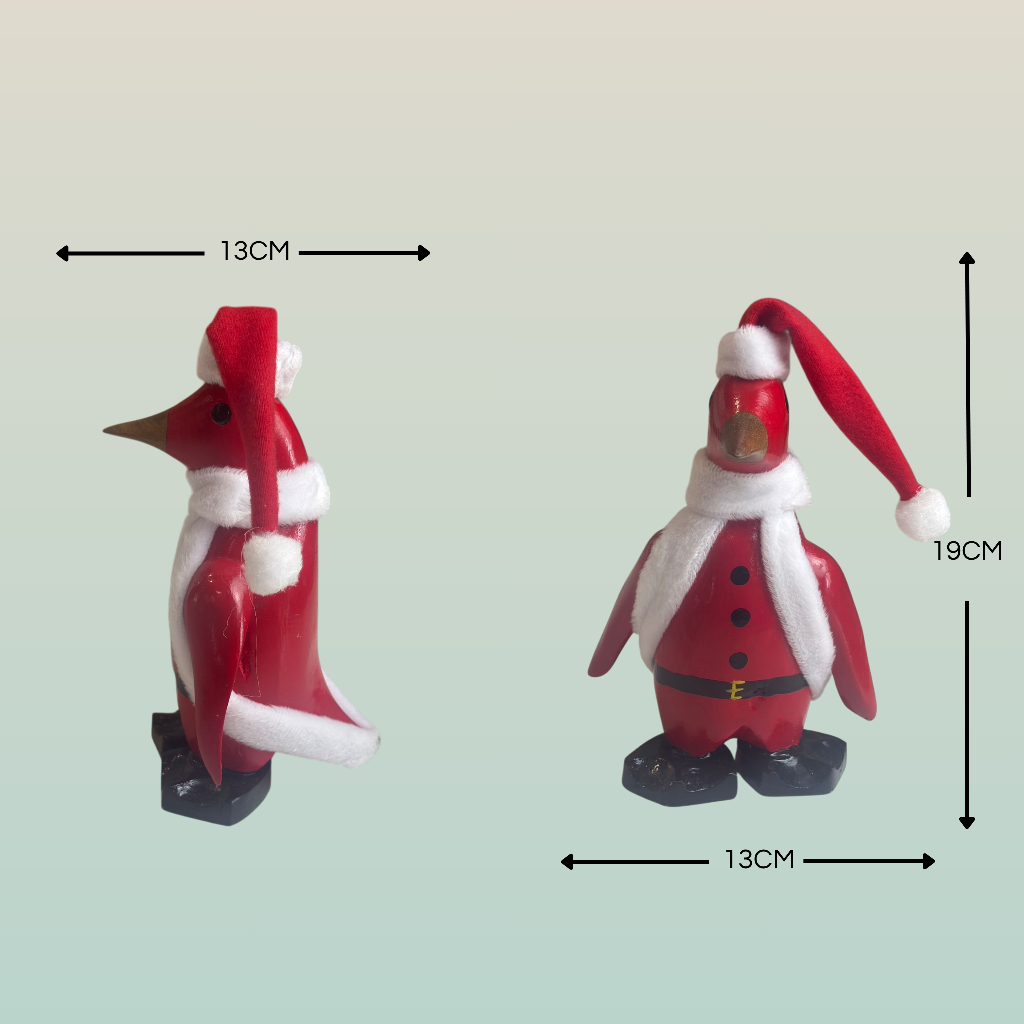 Pinguino Decorativo In Legno Artigianale Elfo Rosso Natale