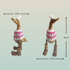 Papera Decorativa In Legno Artigianale Macramè Bianco e Rosa Cappello Pon Pon