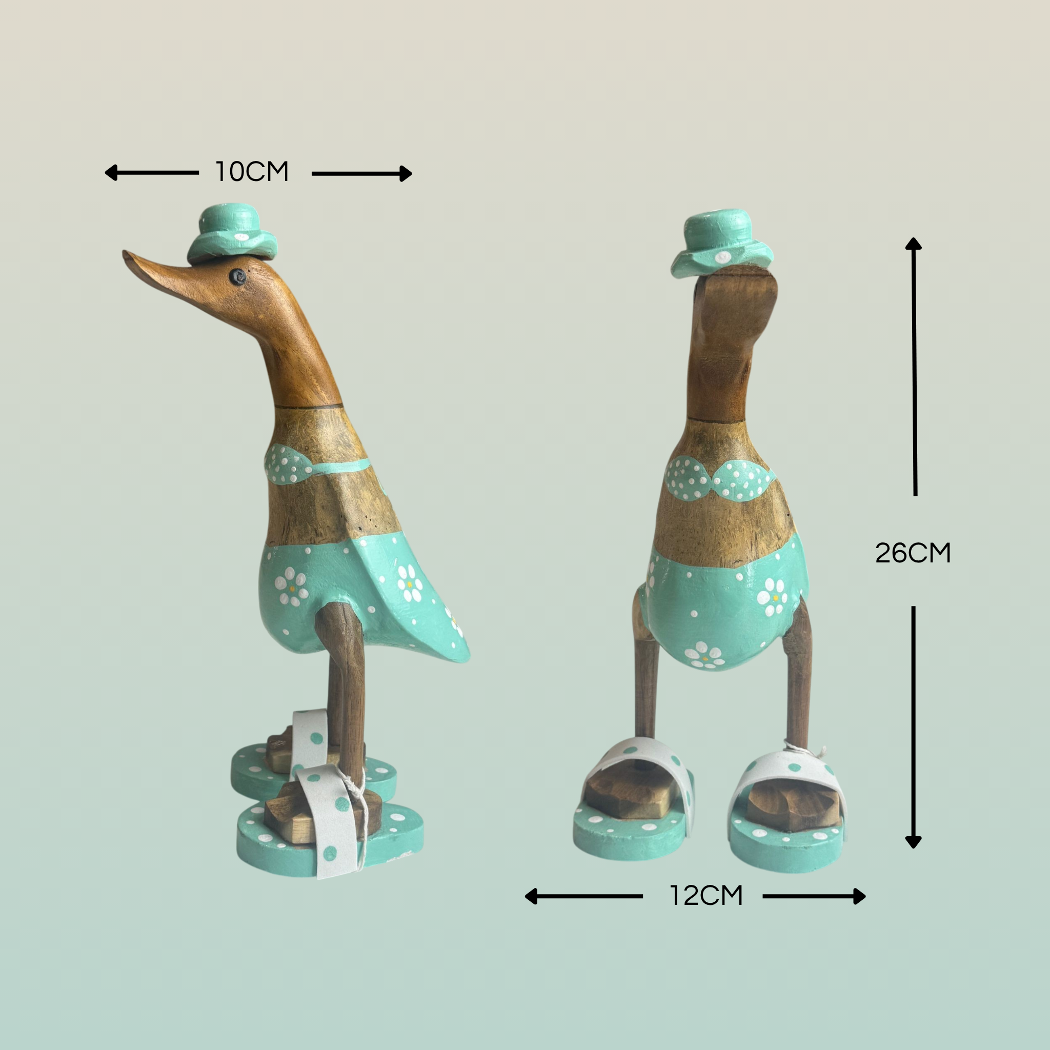 Papera Decorativa In Legno Artigianale Bikini Verde Acqua Fiori e Pois Bianchi