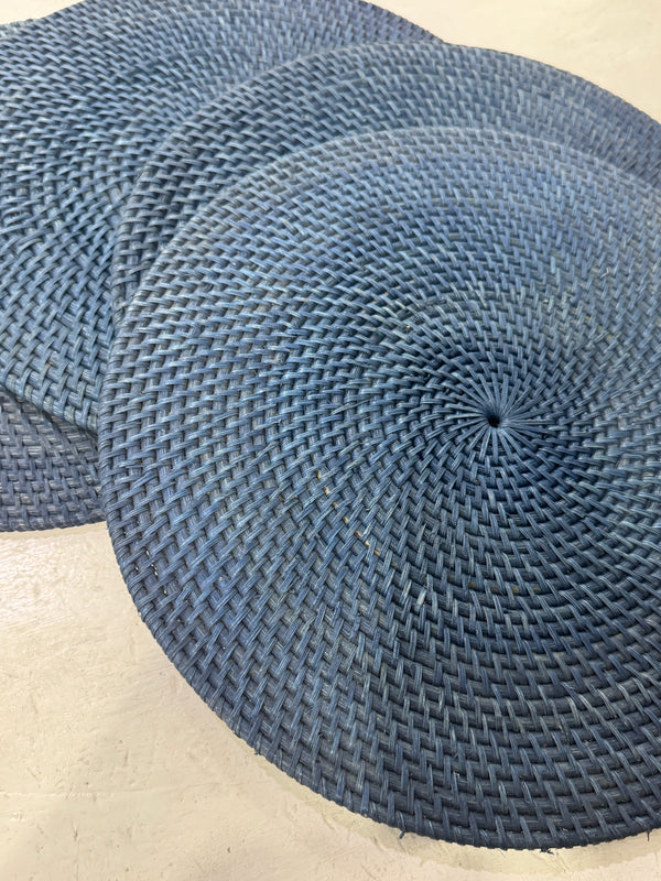 Placemat Tondo in Rattan Blu Navy | Ø 35 cm | Artigianale Indonesia