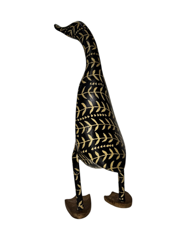 Papera decorativa in legno Batik Nero Oro Foglie Grandi