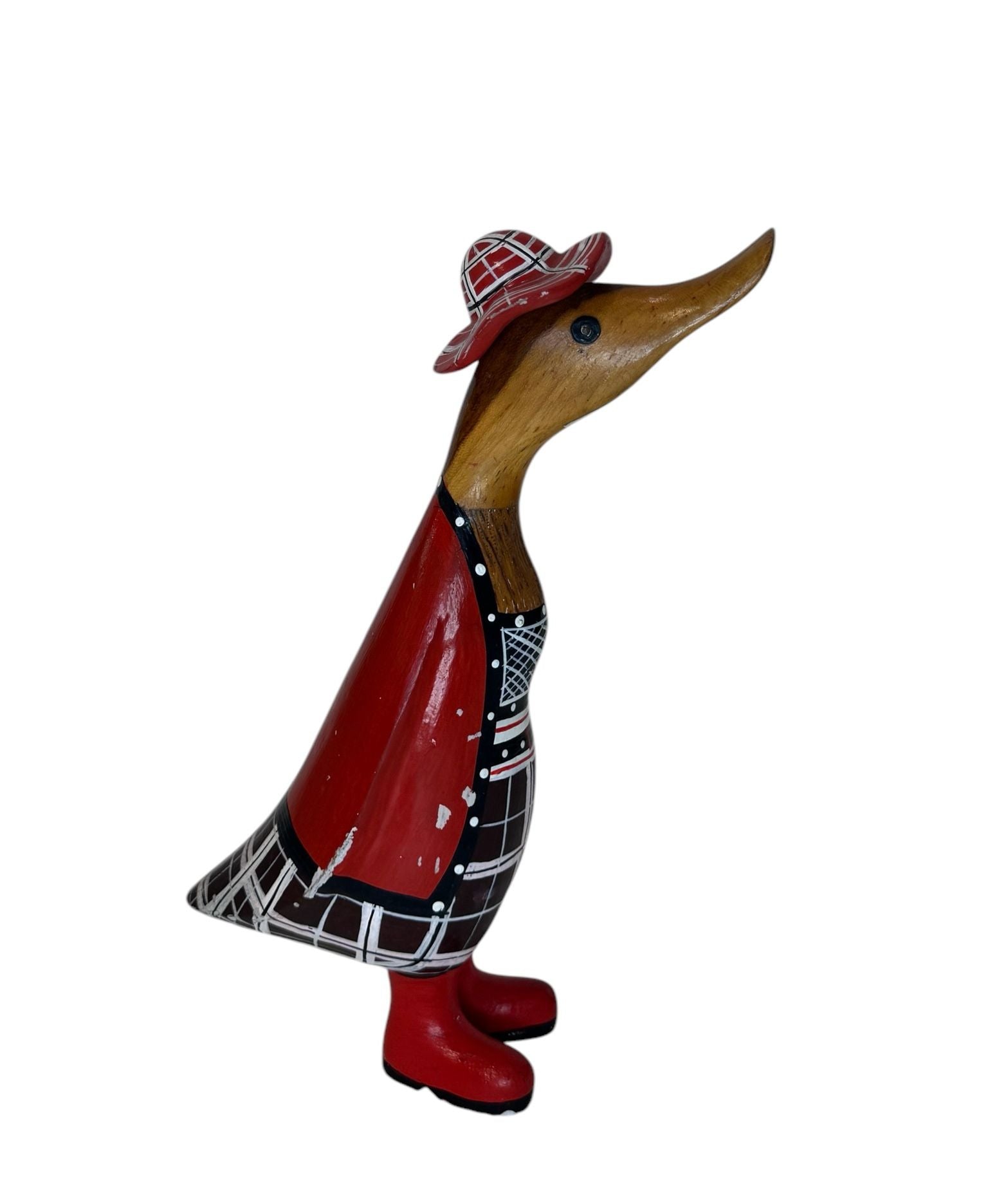 Papera decorativa in legno Contadina Cappello Rosso