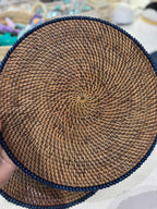 Placemat Tondo in Rattan con Bordo Palline di Legno – Ø37 cm Artigianale
