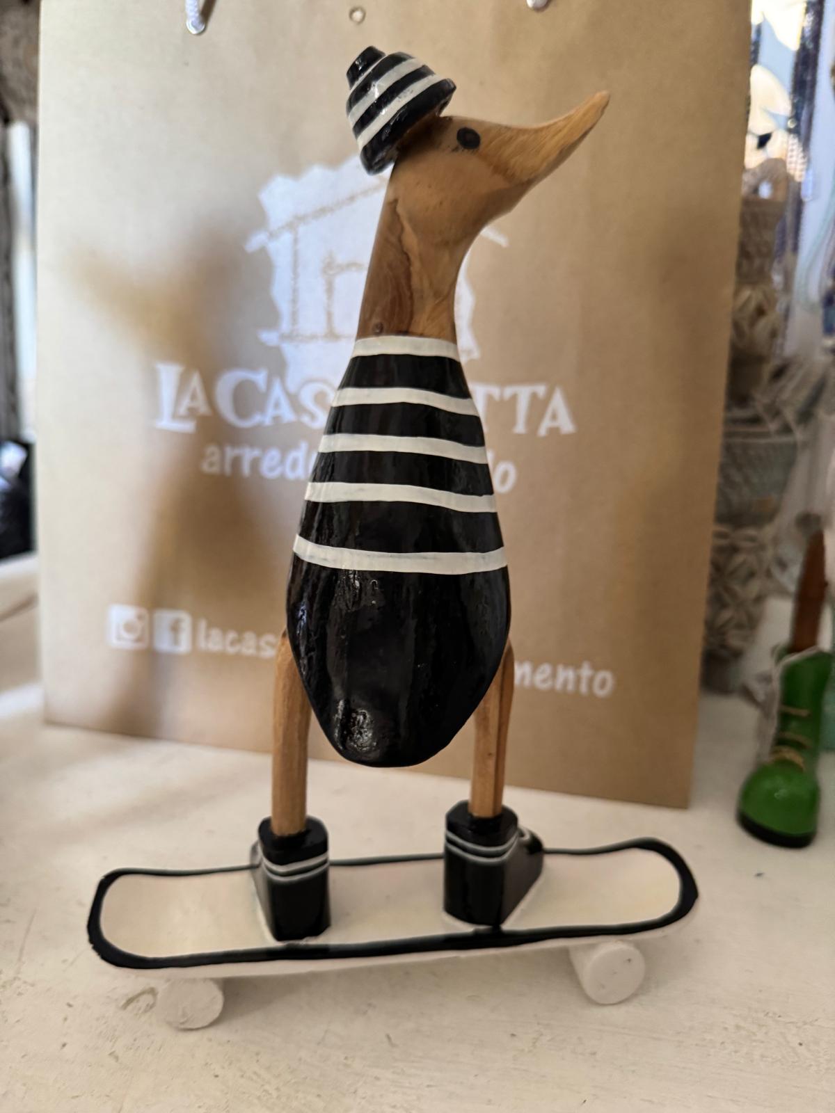 Papera Decorativa In Legno Skate Nera Righe Bianche Idea Regalo Artigianale