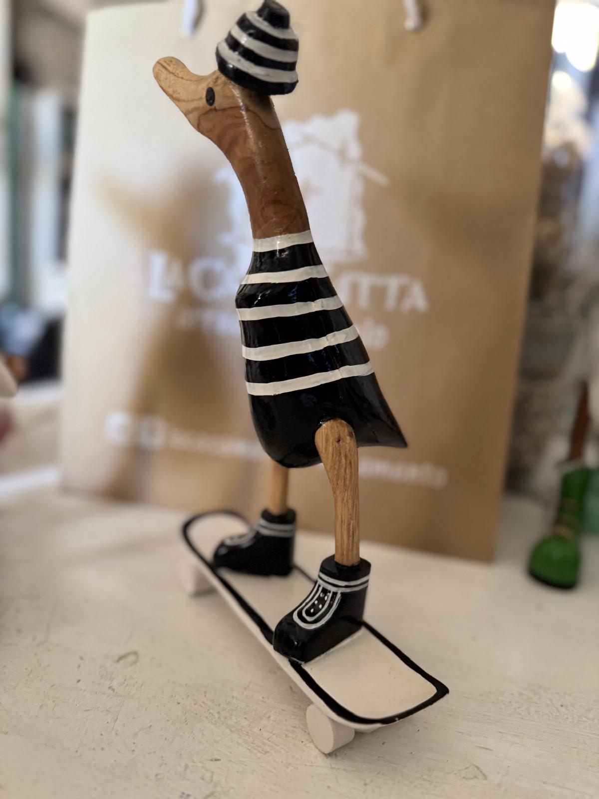 Papera Decorativa In Legno Skate Nera Righe Bianche Idea Regalo Artigianale
