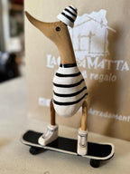Papera Decorativa In Legno Artigianale Skate Bianca Righe Nere