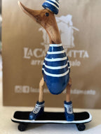 Papera Decorativa In Legno Skate Blu Righe Bianche