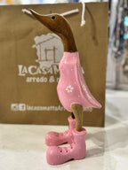 Papera decorativa in legno Rosa Fiorellini Bianchi